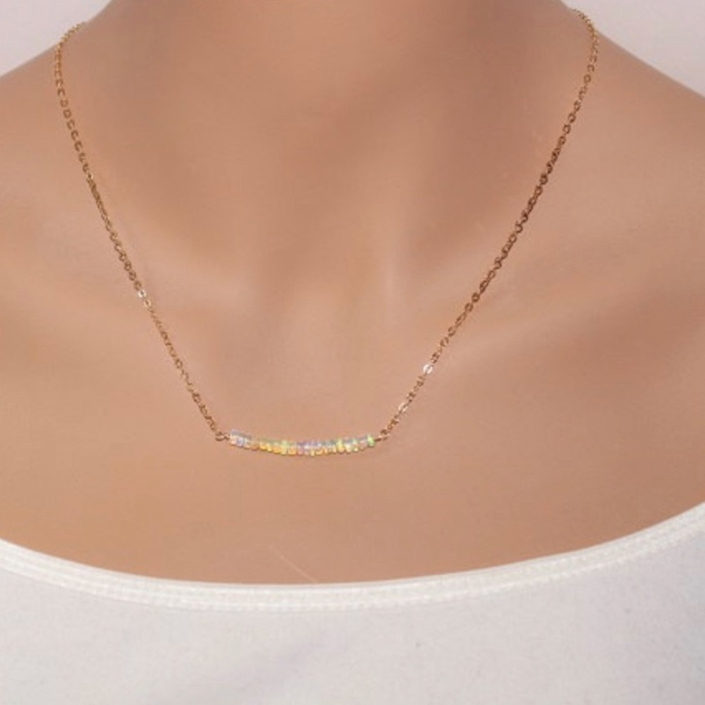Opal gemstone Bar Necklace October Birthstone
